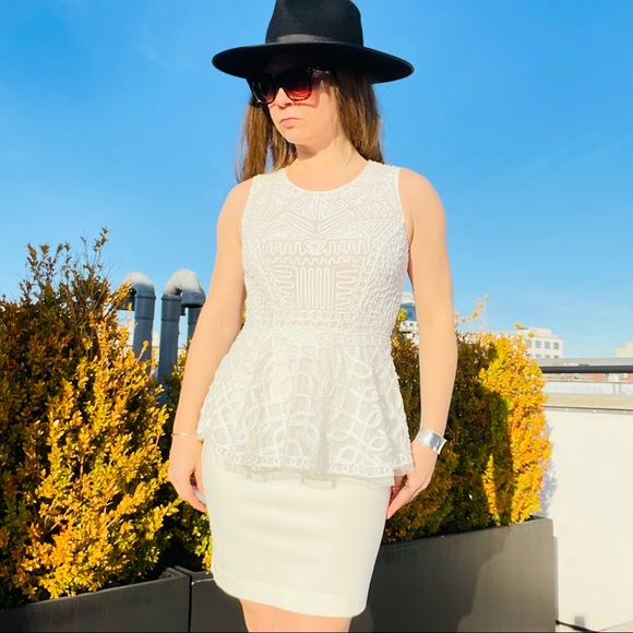 Catherine Malandrino Bodycon Dresses Peplum Sheer Sleeveless Eyelash Patchwork - Picture 7 of 15